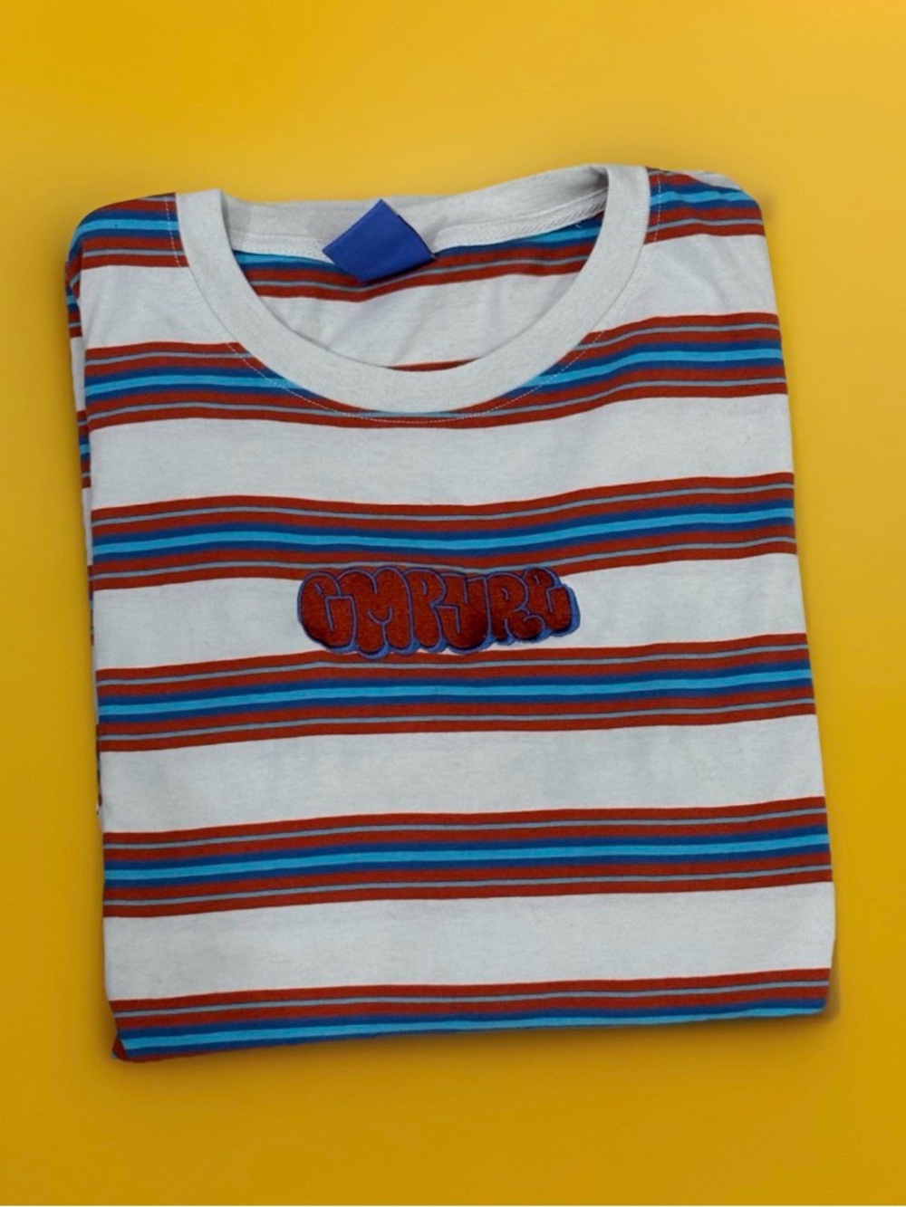 Empyre White Stripe Short Sleeve Tee with Red and Blue Accents